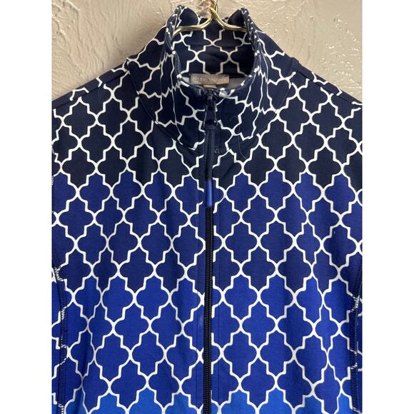 T by Talbots Womens Yoga Jacket Coat Top Full Zip Blue White Printed Size XS - Picture 4 of 5